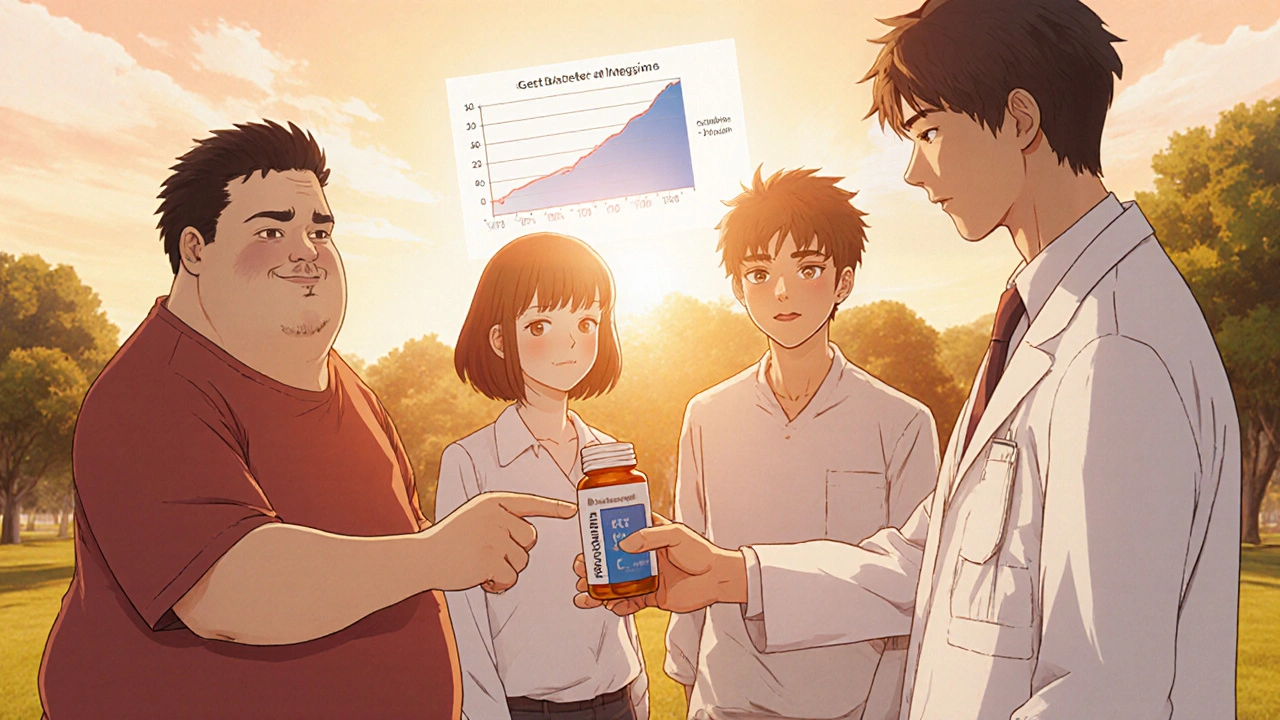 Retro anime scene of a doctor giving metformin to patients, symbolizing prevention.