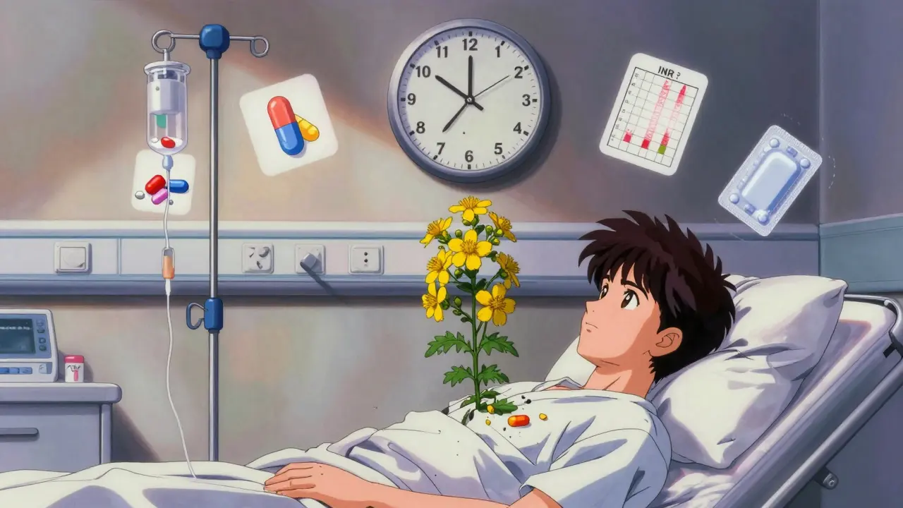 Hospital scene with IV drip feeding a wilting herb, floating icons of failed medications and a 14-day countdown clock.
