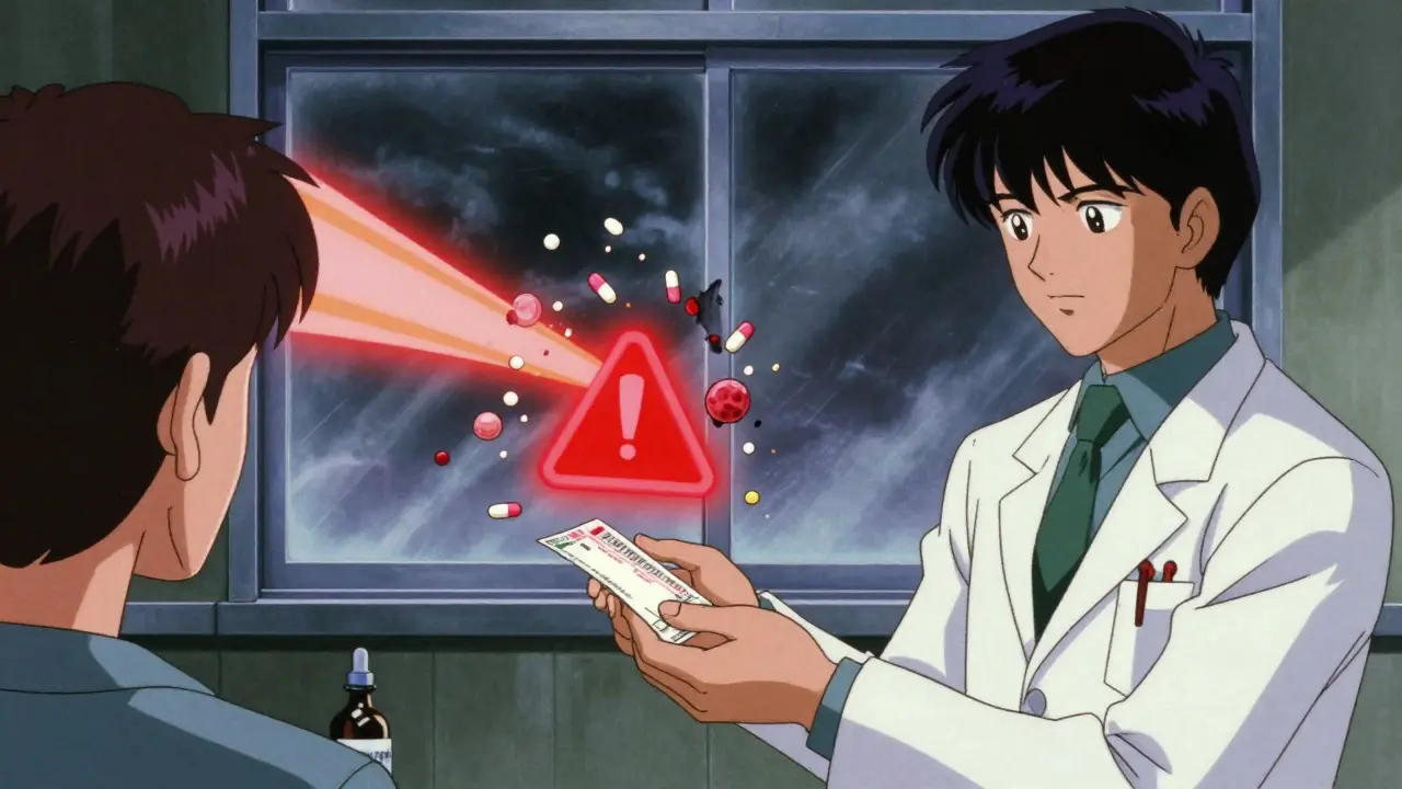 Retro anime scene showing allopurinol and azathioprine pills colliding with bone marrow cells crumbling.