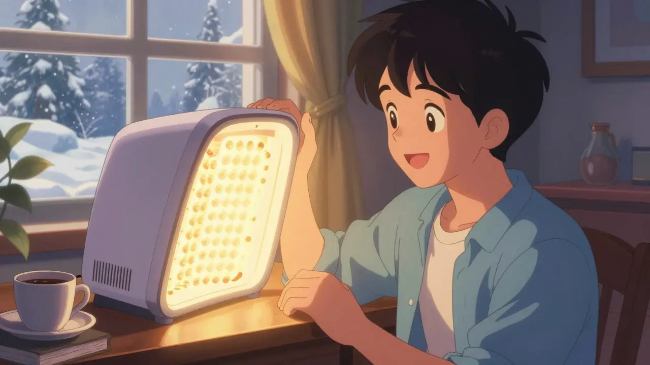 Person smiling after morning light therapy use