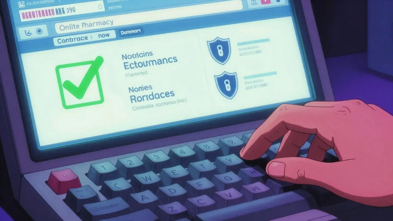 Hand typing on keyboard with secure website symbols on screen