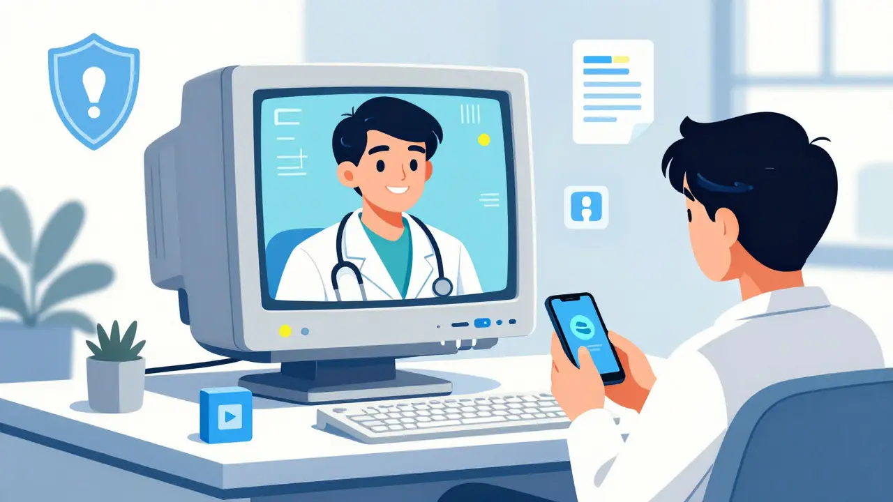Patient having a safe video call with an online doctor