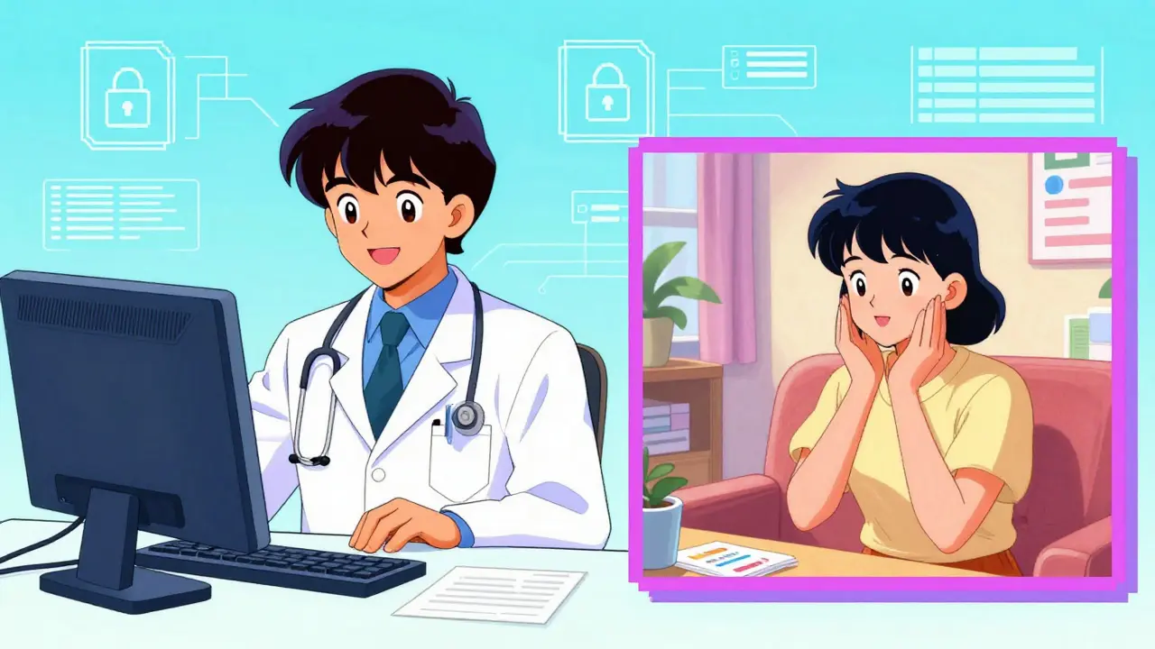 Retro anime style video call between patient and doctor