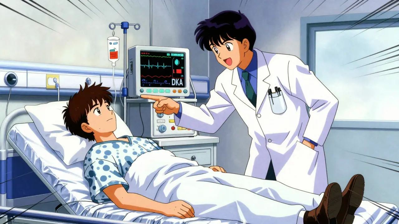 Doctor checking monitors in hospital ER, retro anime medical drama