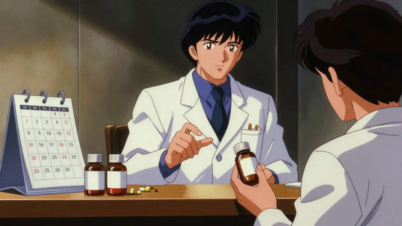 Pharmacist advising patient on supplement timing and safety