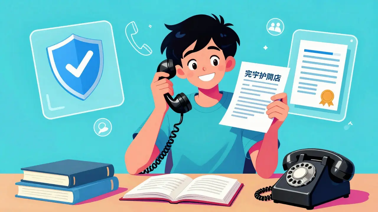 Anime character verifying safe online pharmacy options