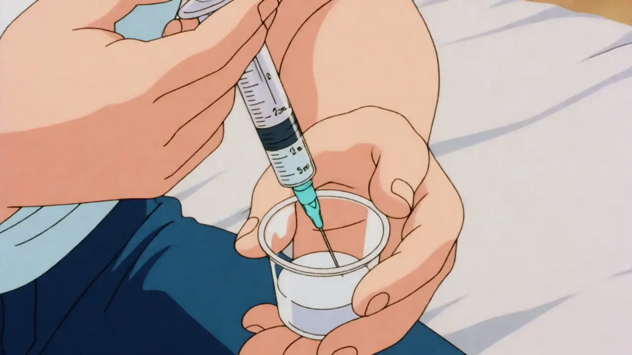 Close-up of precise dose measured with oral syringe