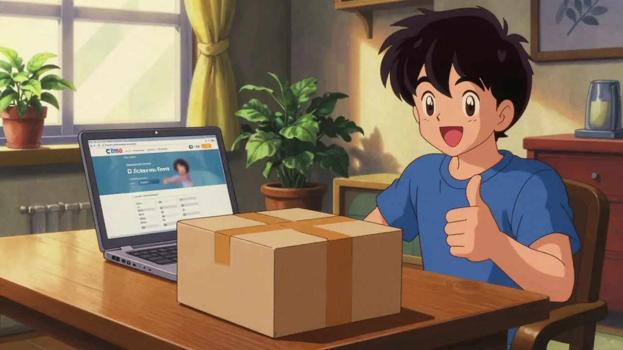 Happy person receiving safe medicine delivery in anime style
