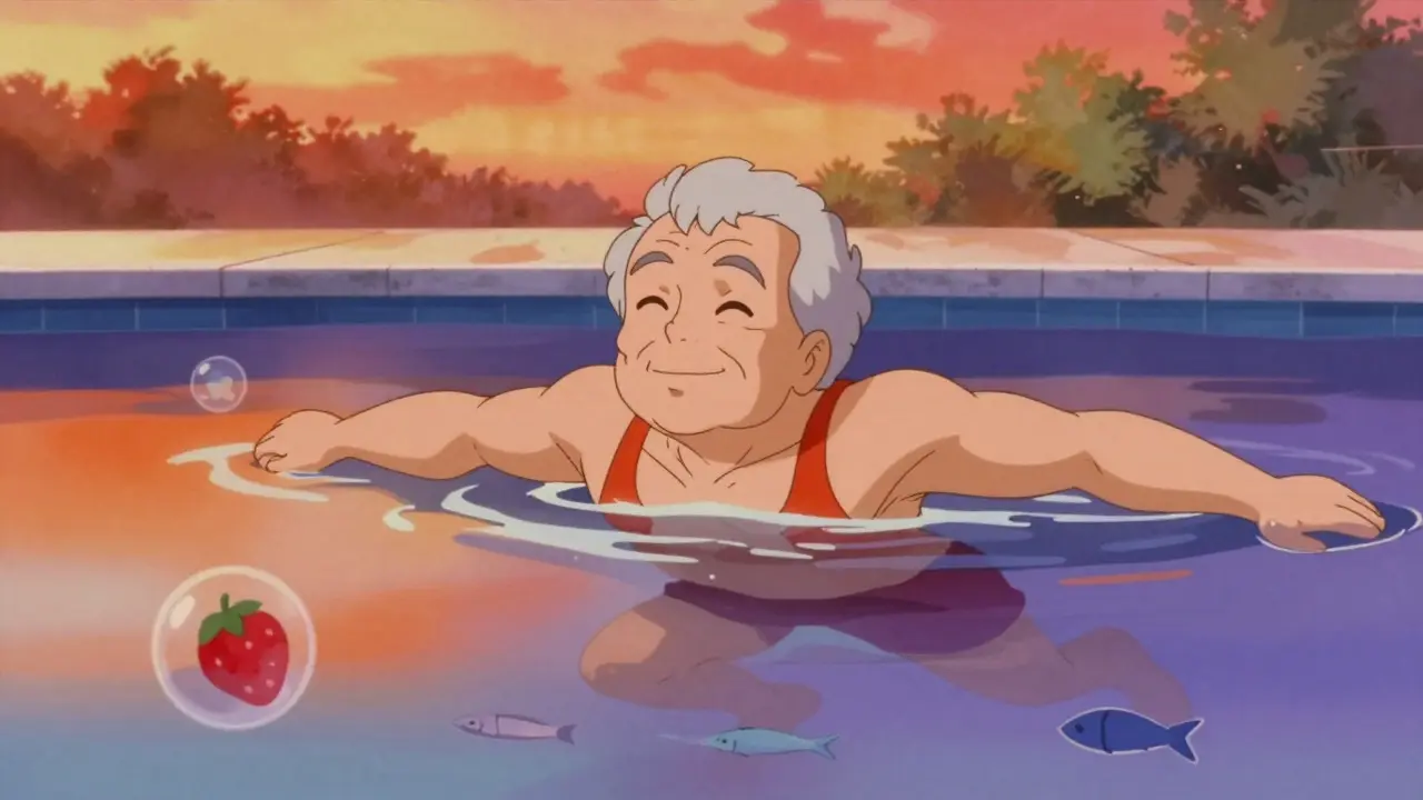 Person swimming peacefully at sunset for low-impact exercise