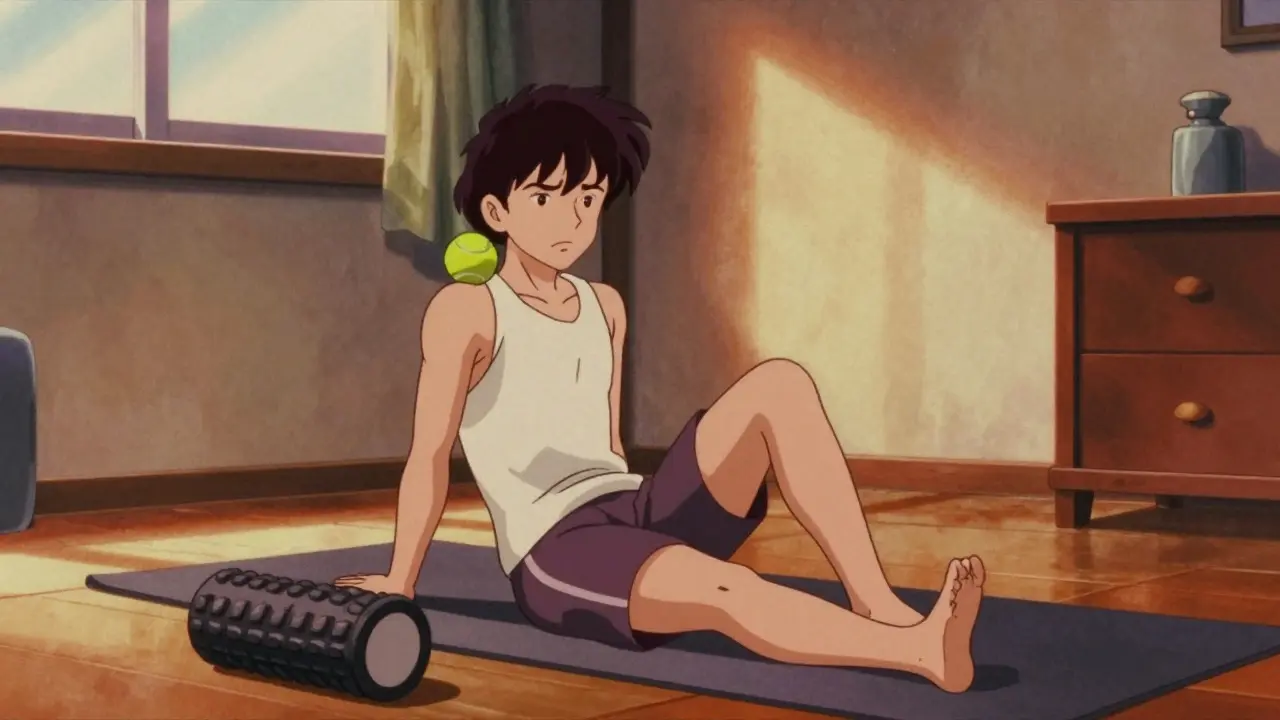 Person using a tennis ball for self-massage at home